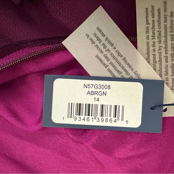 NWT Marchesa Notte Tiered 3D Floral Tulle Purple Aubergine  Gown Size 14 - Picture 13 of 16